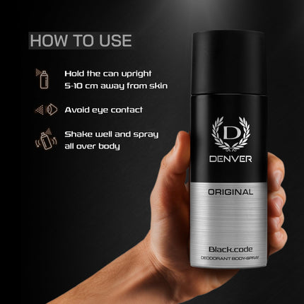 Denver Original Black Code Deodorant Body Spray for Men 150ml
