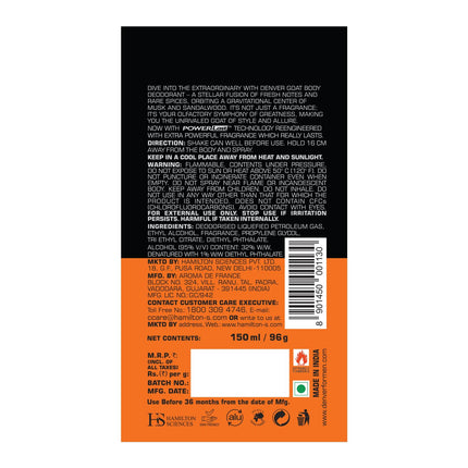 Denver GOAT Black Code Deodorant Body Spray for Men 150ml